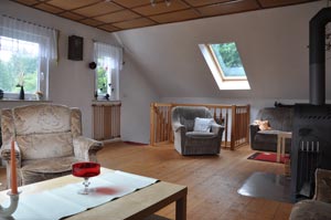 Wohnzimmer mit Holzofen